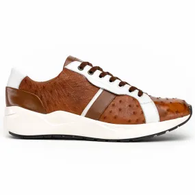 Marco Di Milano Lyon II Ostrich Quill & Calfskin Sneakers Brandy / White