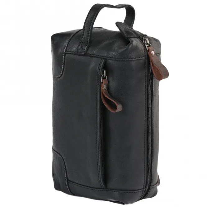 Mens Leather Wash Bag Black/mud : 4557