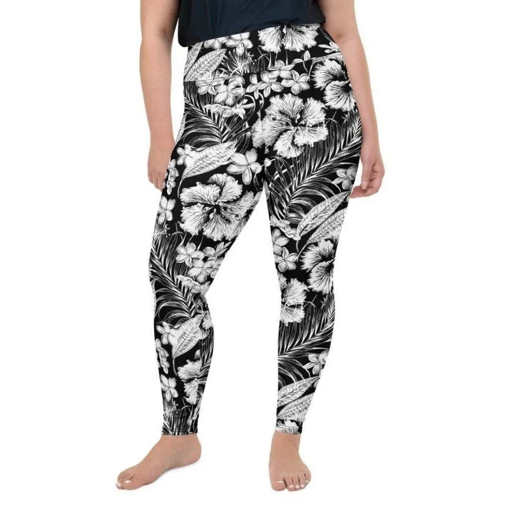 Monochrome Floral Plus Size Leggings