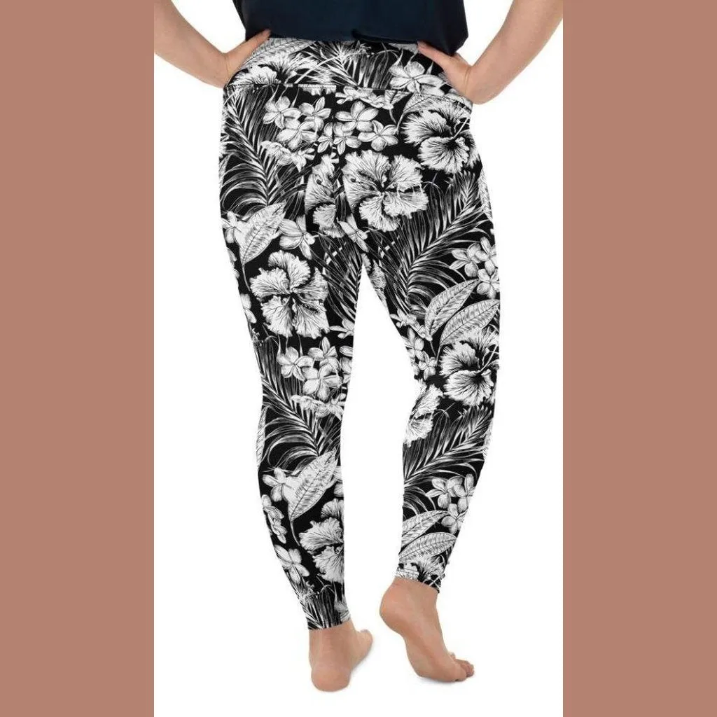 Monochrome Floral Plus Size Leggings