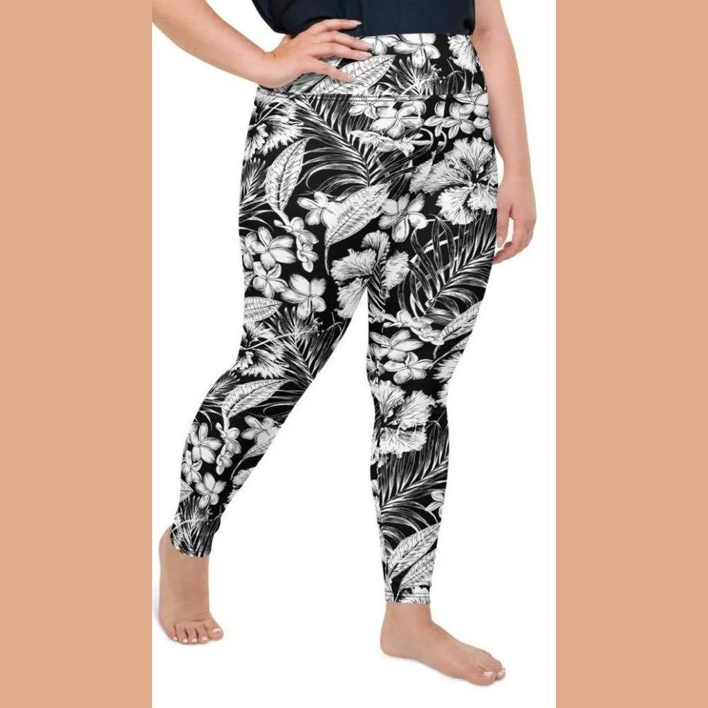 Monochrome Floral Plus Size Leggings