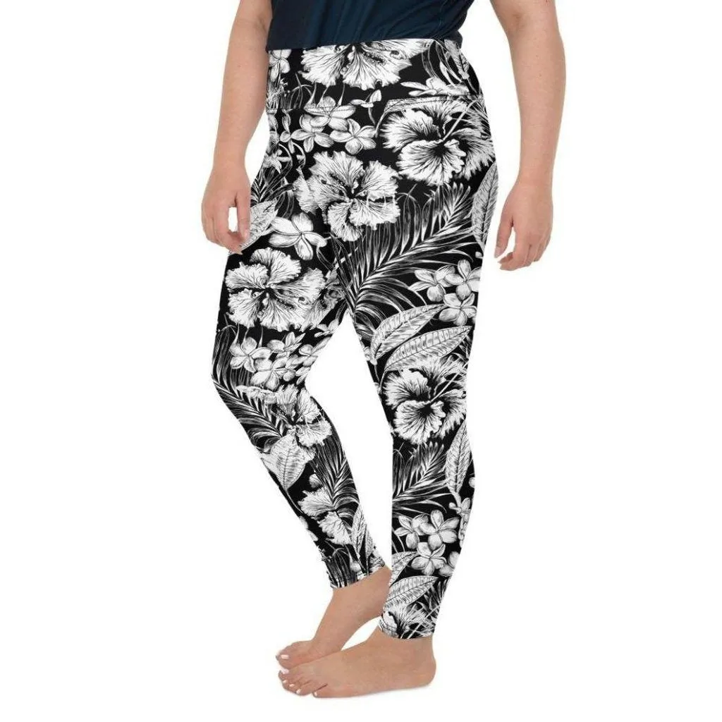 Monochrome Floral Plus Size Leggings