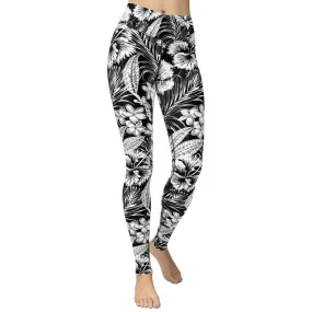 Monochrome Floral Yoga Leggings