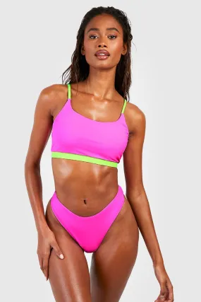 Neon Color Block Scoop Bikini Set