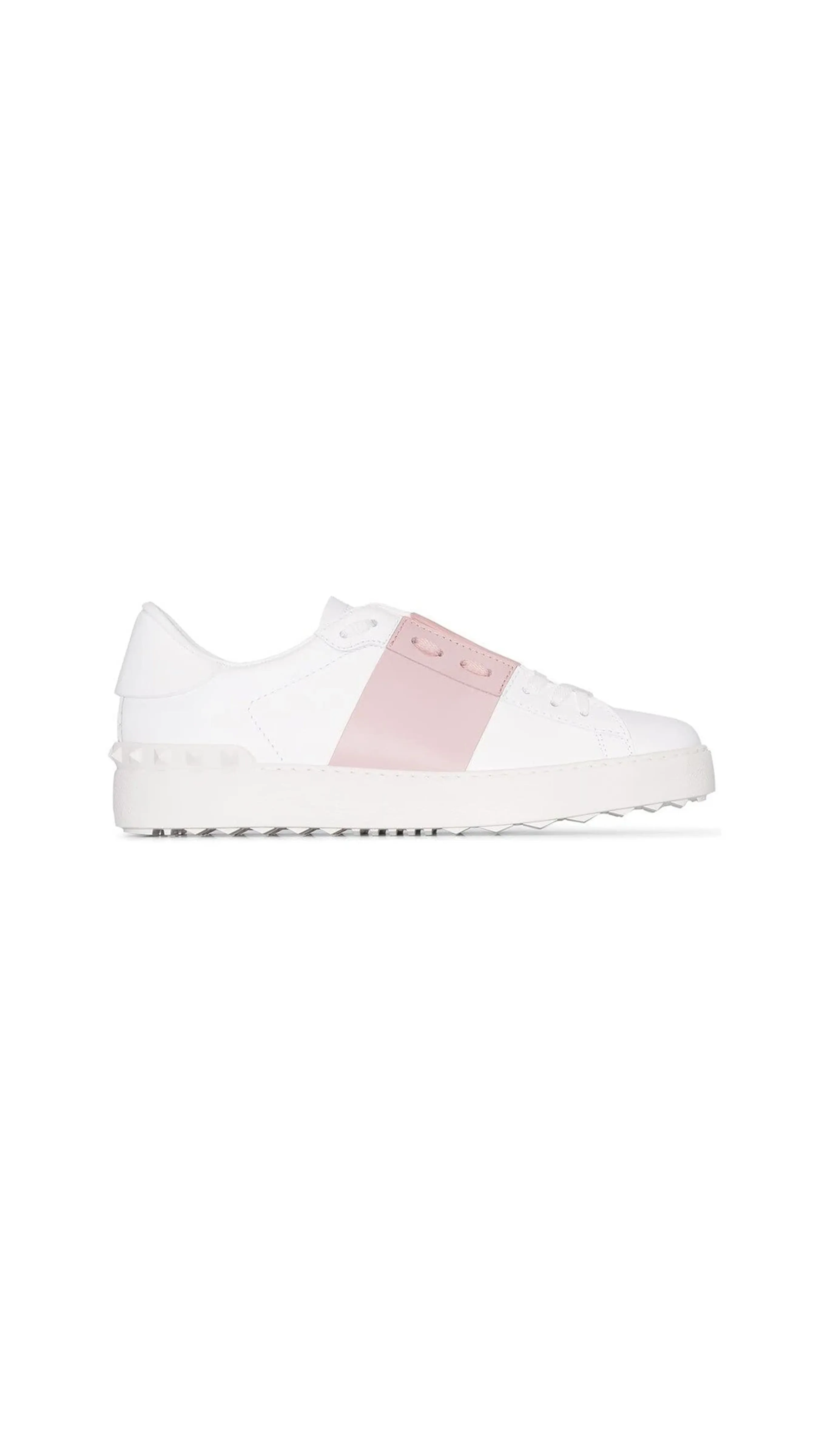 Open Smooth Leather Sneakers - White\Pink