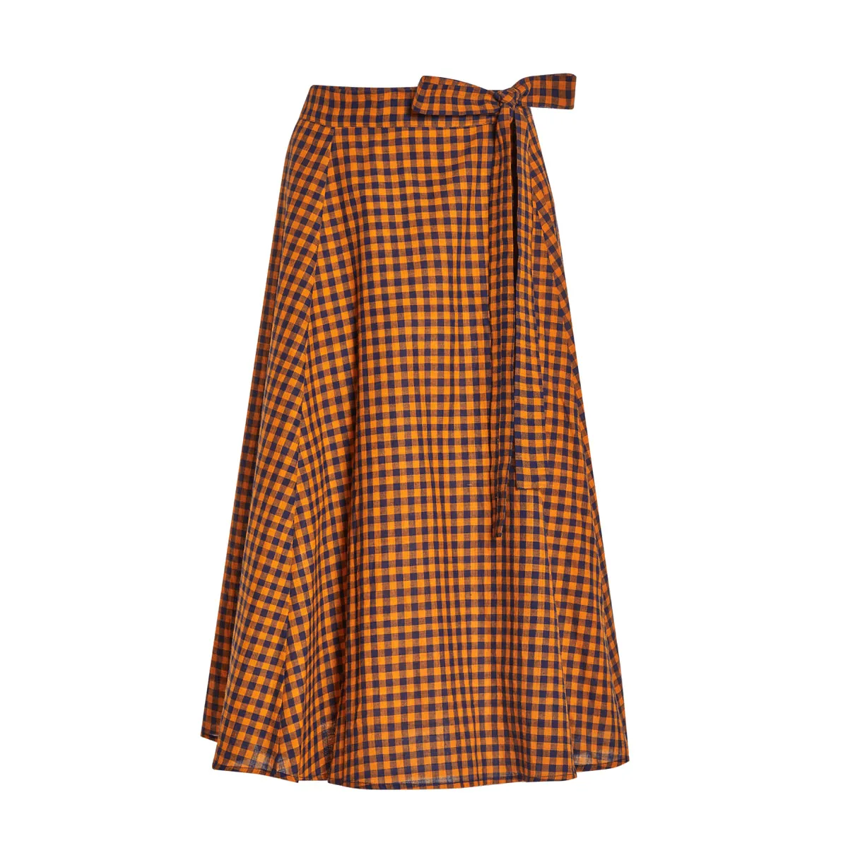 Orange check wrap skirt