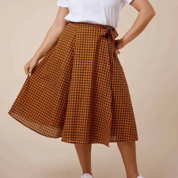 Orange check wrap skirt