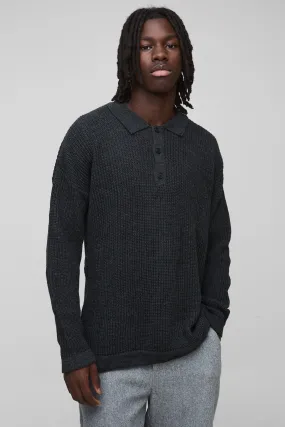 Oversized Boxy Chunky Knit  Polo Jumper