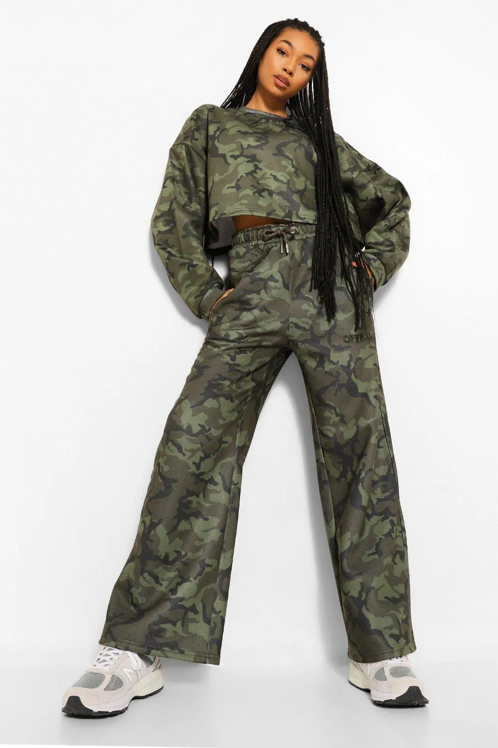 Oversized Camo Slogan Wide Leg Joggers