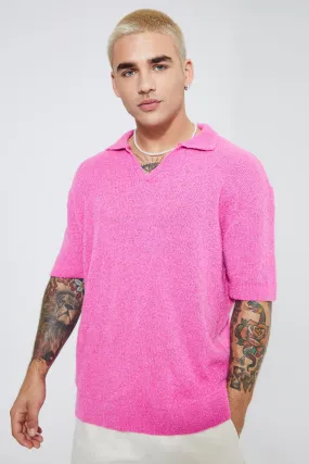 Oversized Short Sleeve Boucle Polo