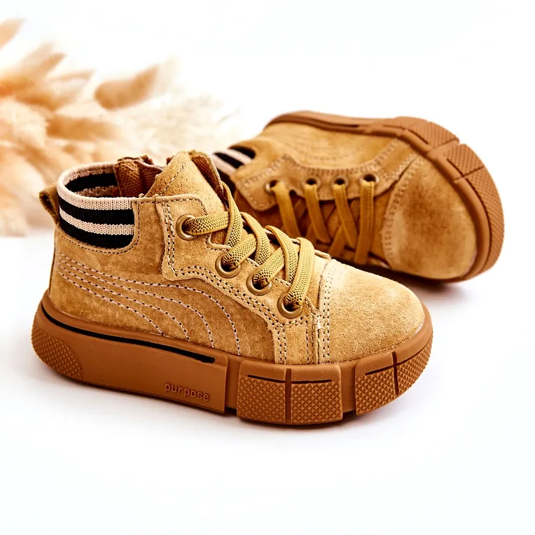 PA1 Children's High Sneakers With A Camel Boone Zipper yellow