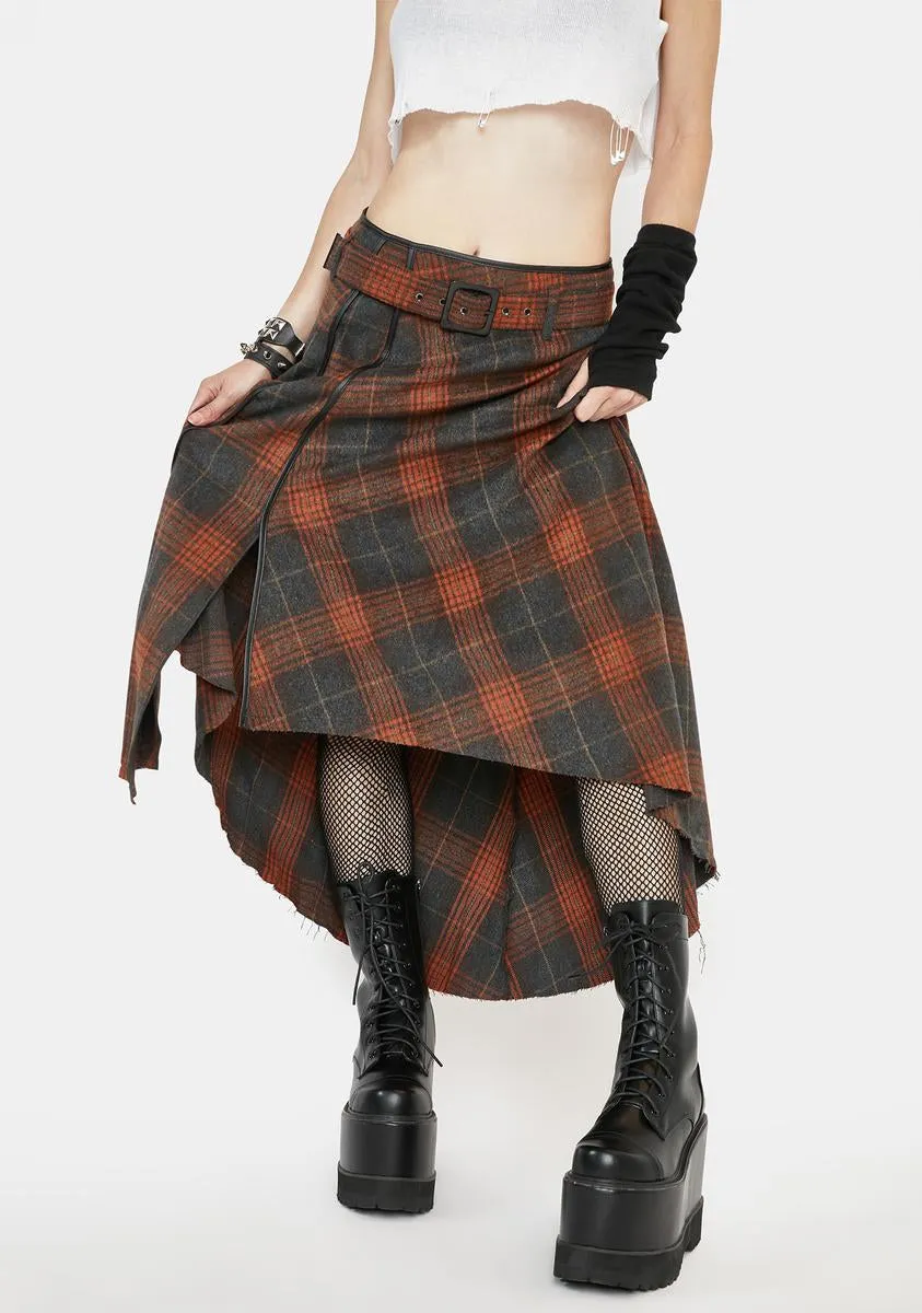 Permutation Plaid Asymmetrical Skirt-