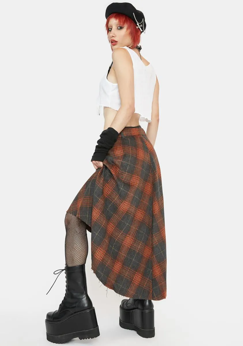 Permutation Plaid Asymmetrical Skirt-