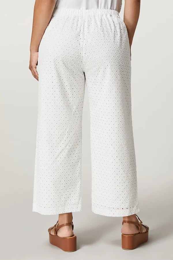 Persona (by Marina Rinaldi) QUERCIA WHITE EYELET EMBROIDERY COTTON TROUSERS