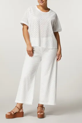 Persona (by Marina Rinaldi) QUERCIA WHITE EYELET EMBROIDERY COTTON TROUSERS