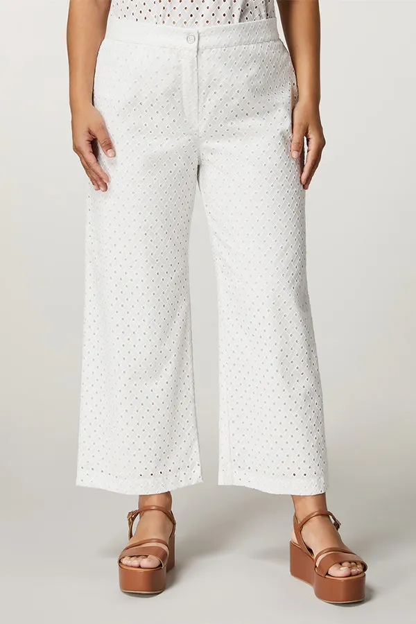 Persona (by Marina Rinaldi) QUERCIA WHITE EYELET EMBROIDERY COTTON TROUSERS