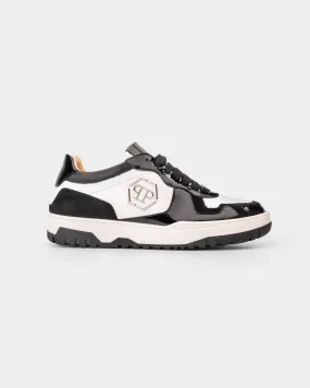 Philipp Plein Ladies Mix Leather Lo Top Sneakers White/Black USC0546 PLE010N 0102