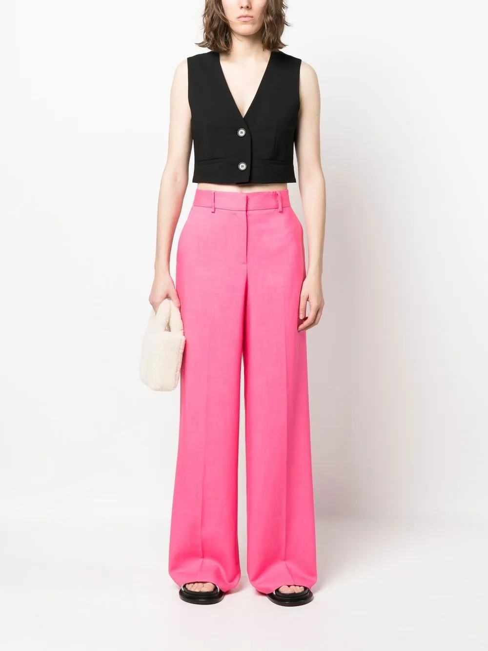 Pink Viscose Straight-Leg Trousers