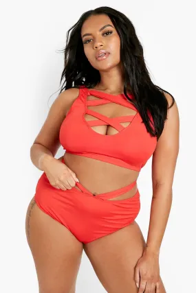 Plus  Cross Strap High Waist Bikini