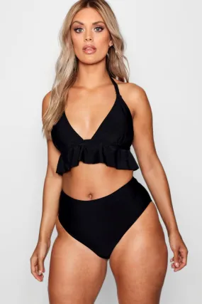 Plus Underbust Ruffle High Waist Bikini