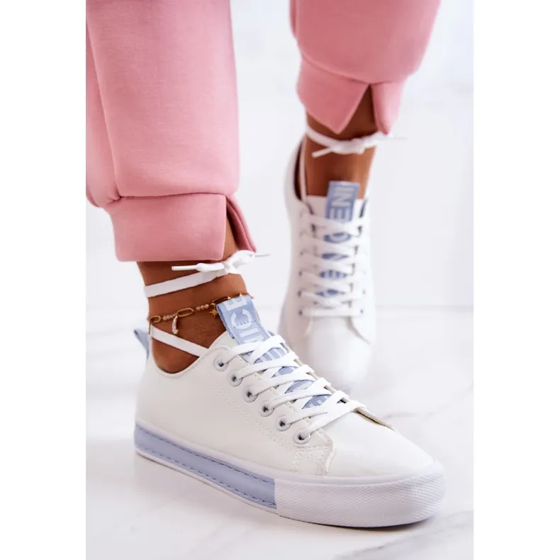 PS1 Women's Leather Sneakers White and Blue Mikayla