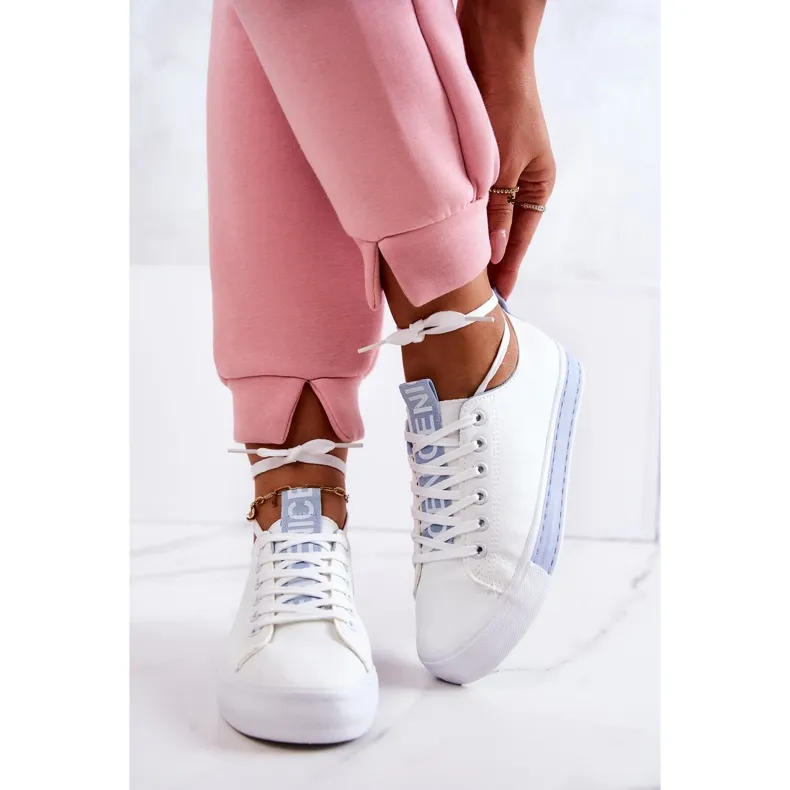 PS1 Women's Leather Sneakers White and Blue Mikayla