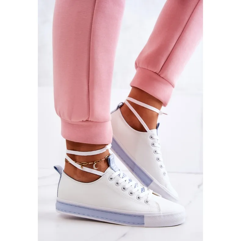 PS1 Women's Leather Sneakers White and Blue Mikayla