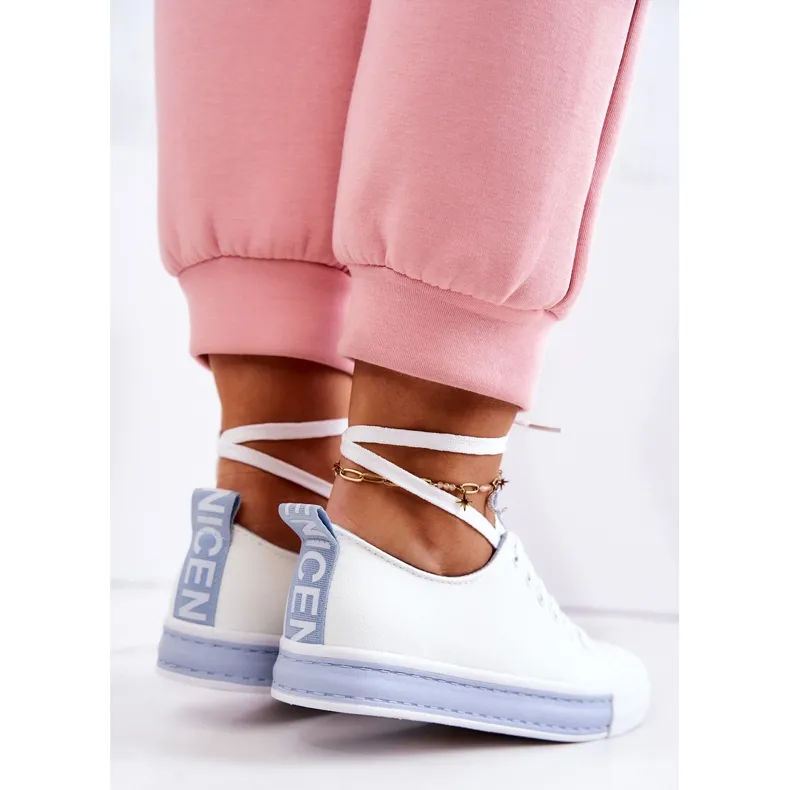 PS1 Women's Leather Sneakers White and Blue Mikayla