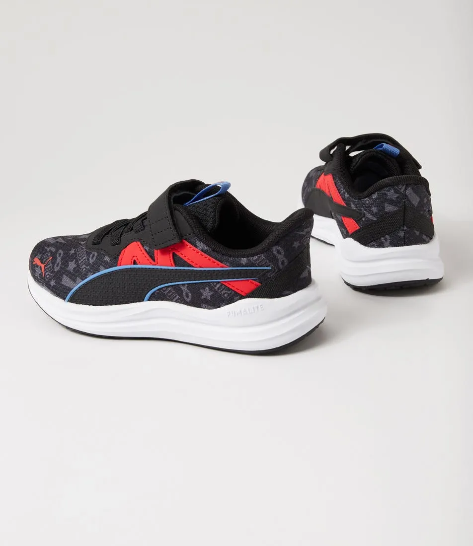 PUMA Reflect Lite Jnr Black Shadow Gray White Mesh Sneakers