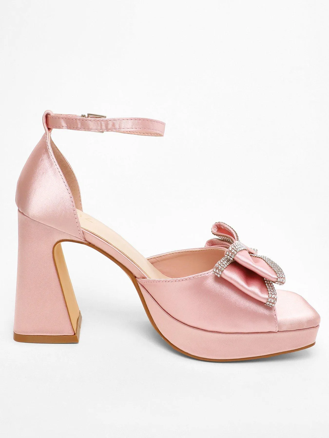 Quiz Pink Satin Bow Front Platform Heeled Sandals