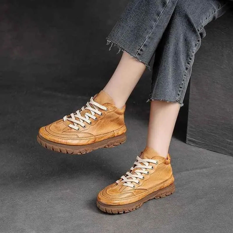 R2366 Women's Casual Shoes - Leather Handmade Flat Sneakers