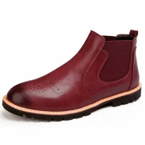 Red leather Brogue slip on dress shoe boot