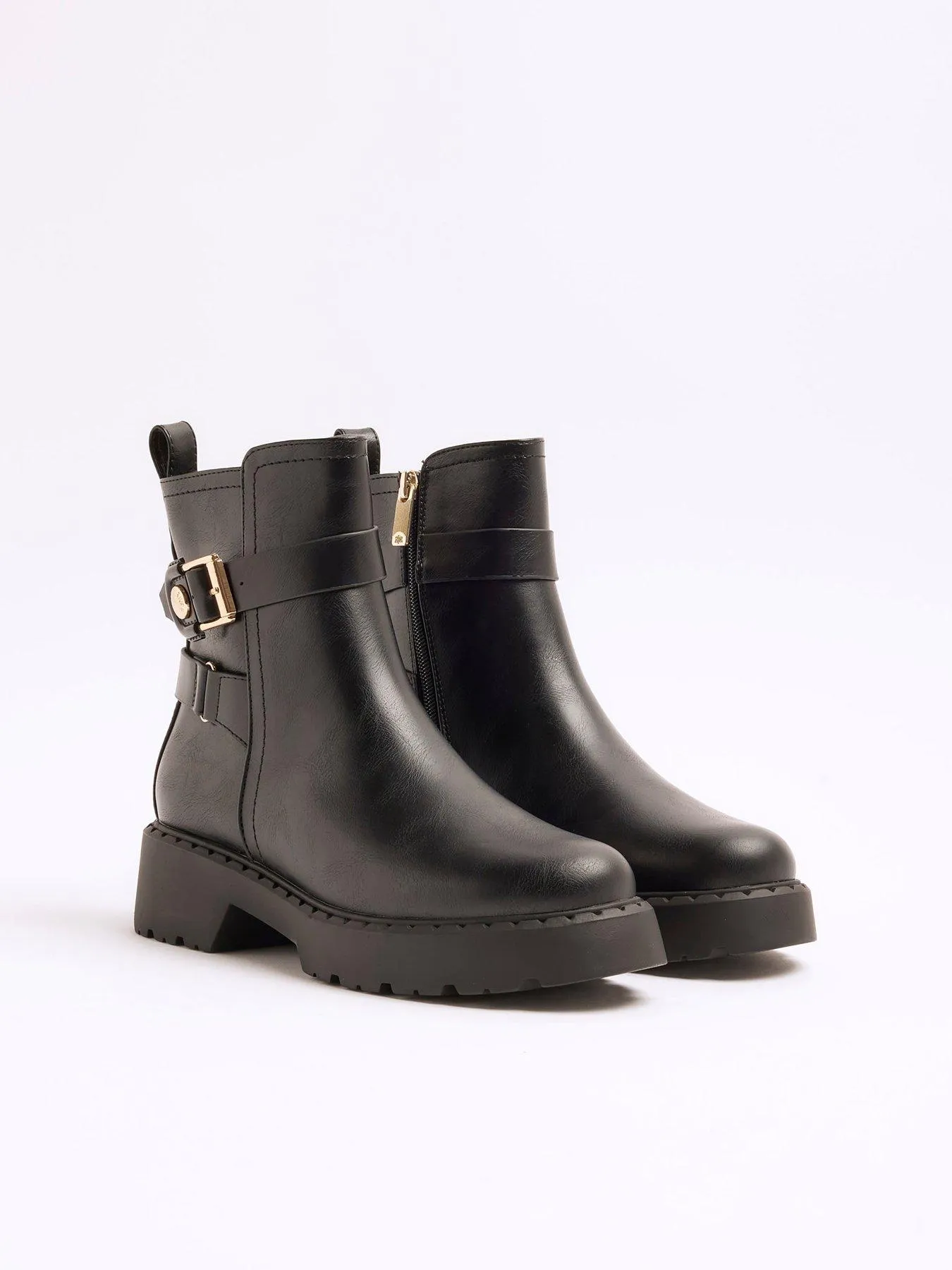 River Island Wide Fit Chunky Buckle Boot - Black