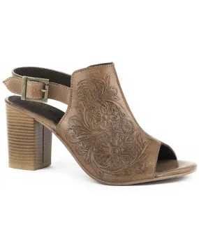 Roper Women's Beige Floral Tooled Leather Sandals