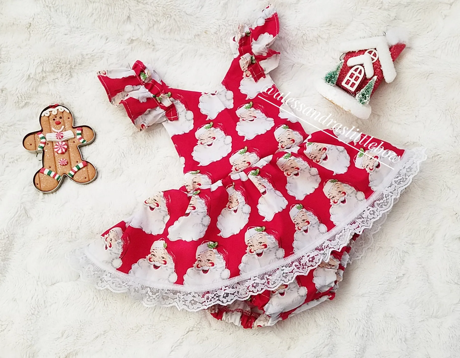 Santa Print skirted Romper