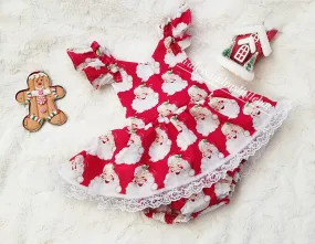 Santa Print skirted Romper