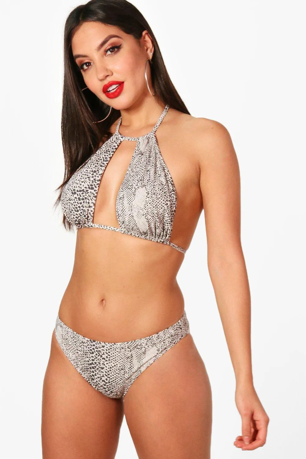 Snake Print Halter Cut Out Bikini