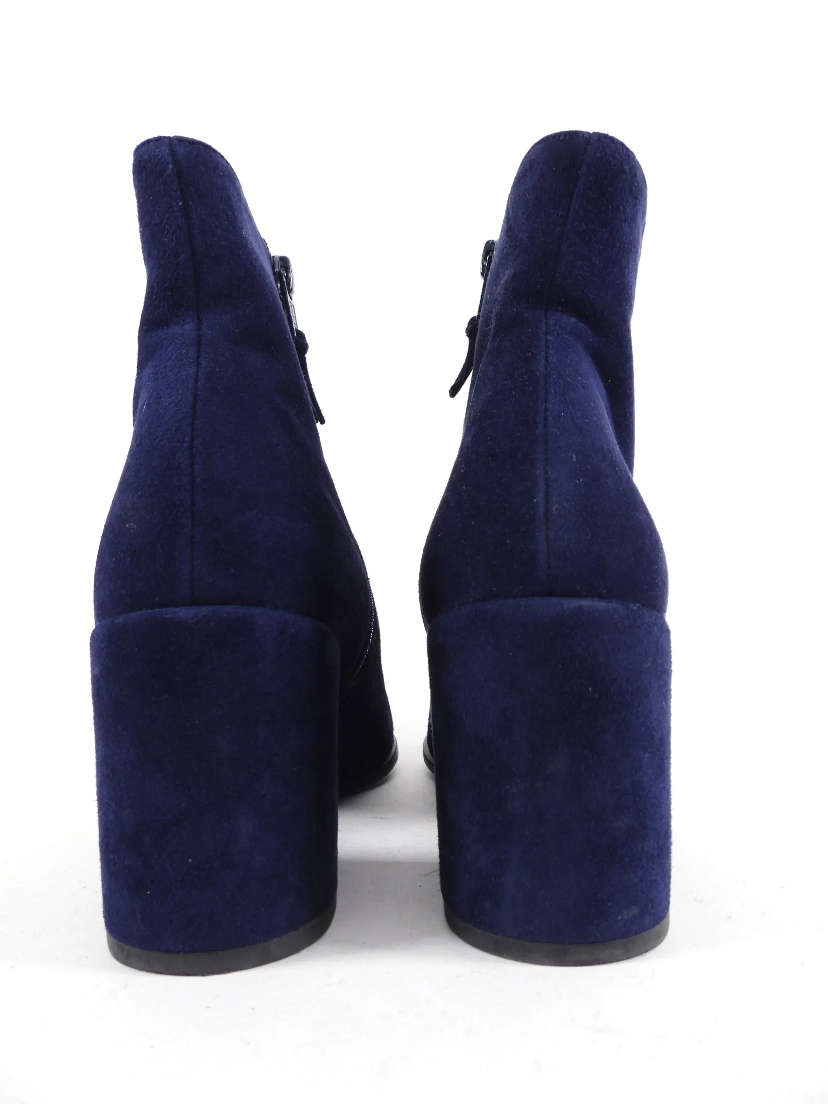 Stuart Weitzman Navy Suede Block Heel Ankle Boot - 7