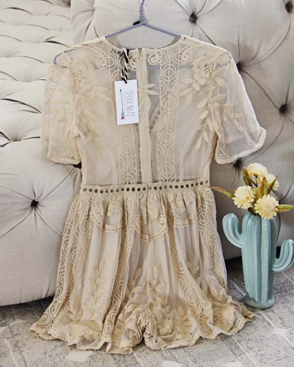 Tainted Rose Lace Romper in Sand