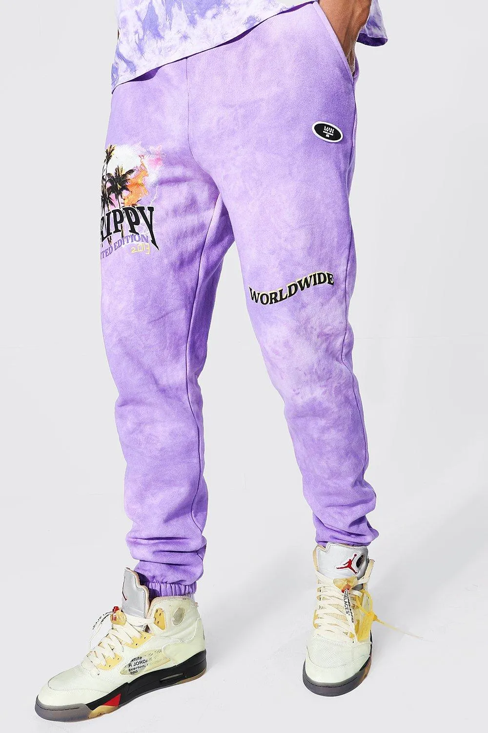 Tall Regular Fit Trippy Skull Tie Dye Joggers | boohooMAN UK