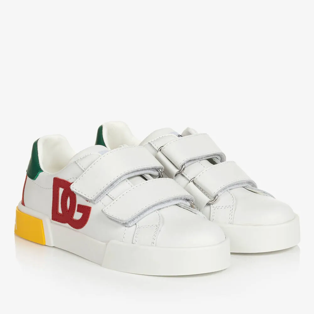 Teen White Leather Portofino DG Trainers