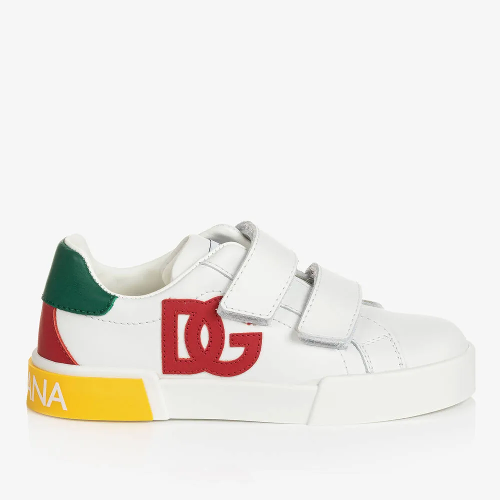 Teen White Leather Portofino DG Trainers