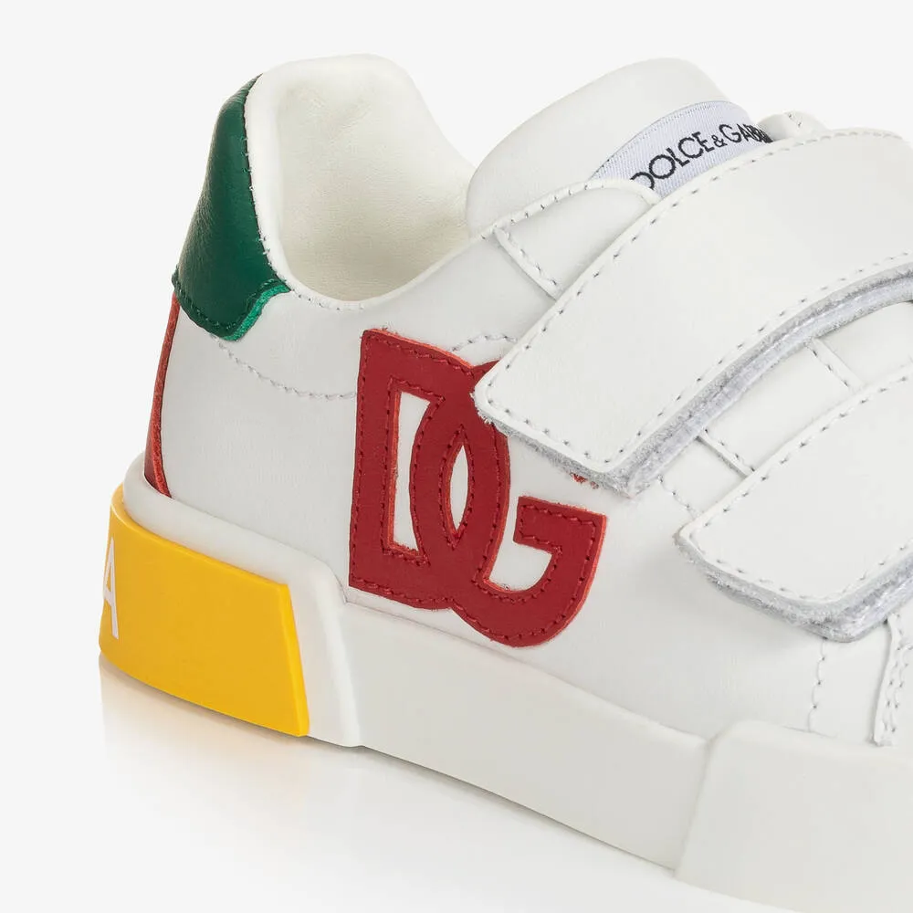 Teen White Leather Portofino DG Trainers