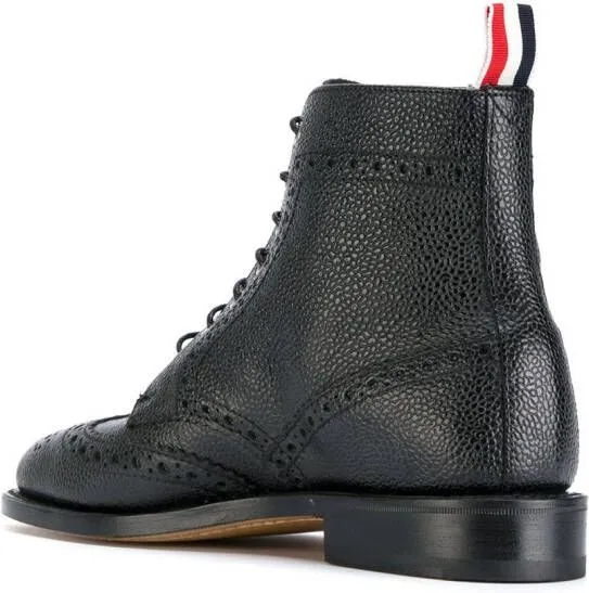 Thom Browne Wingtip Brogue Boot With Leather Sole In Black Pebble Grain