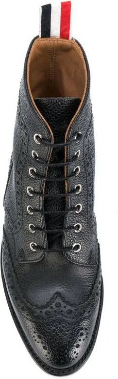 Thom Browne Wingtip Brogue Boot With Leather Sole In Black Pebble Grain