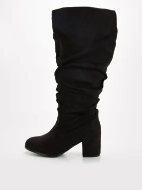 V by Very Extra Wide Fit Knee High Slouch Boot With Wider Fitting Calf - Black