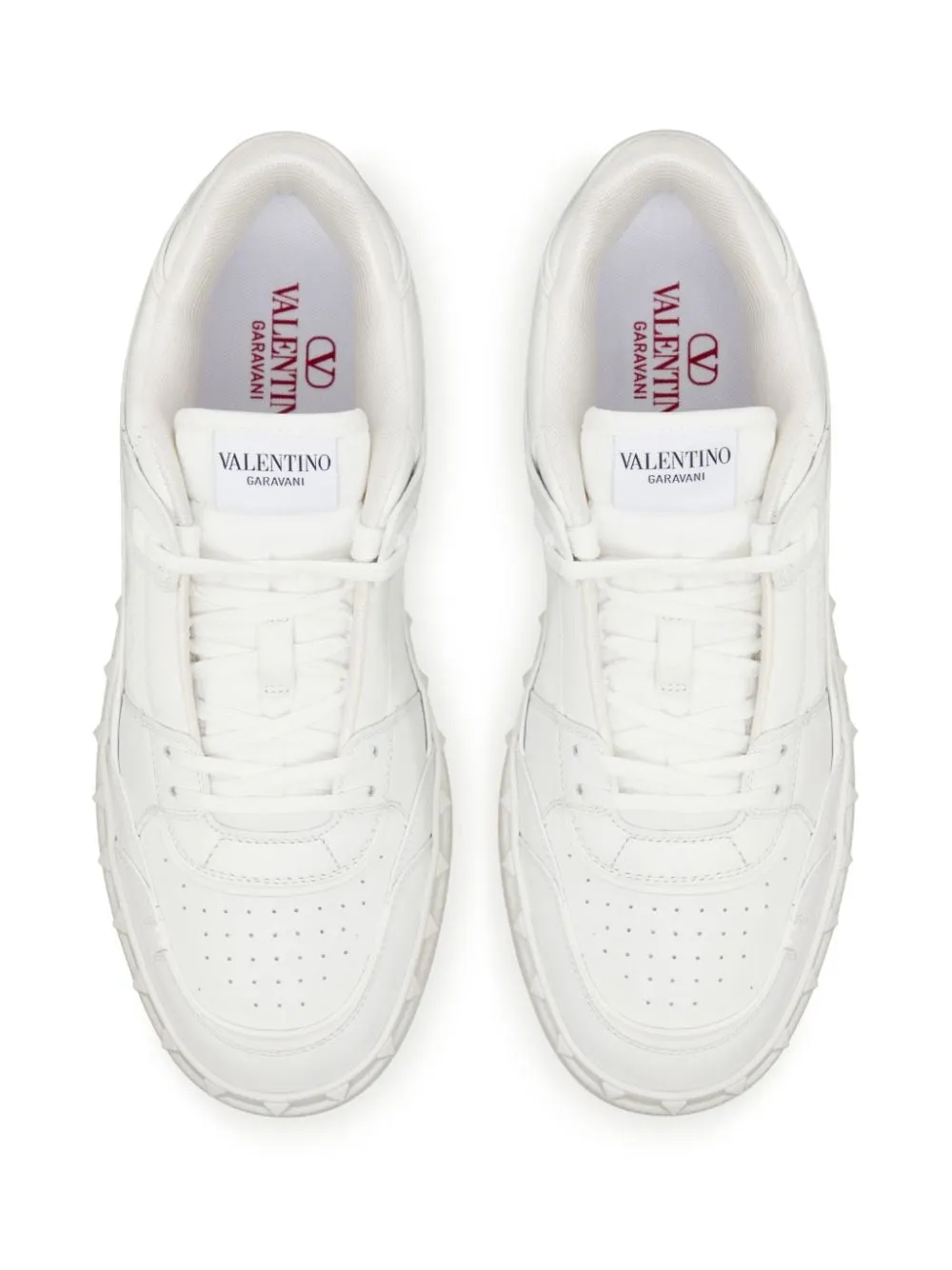 VALENTINO GARAVANI Men's White Leather Panelled Sneakers with Signature Rockstud Detailing