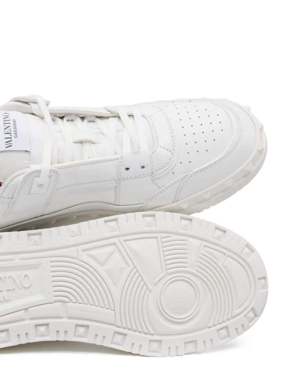 VALENTINO GARAVANI Men's White Leather Panelled Sneakers with Signature Rockstud Detailing