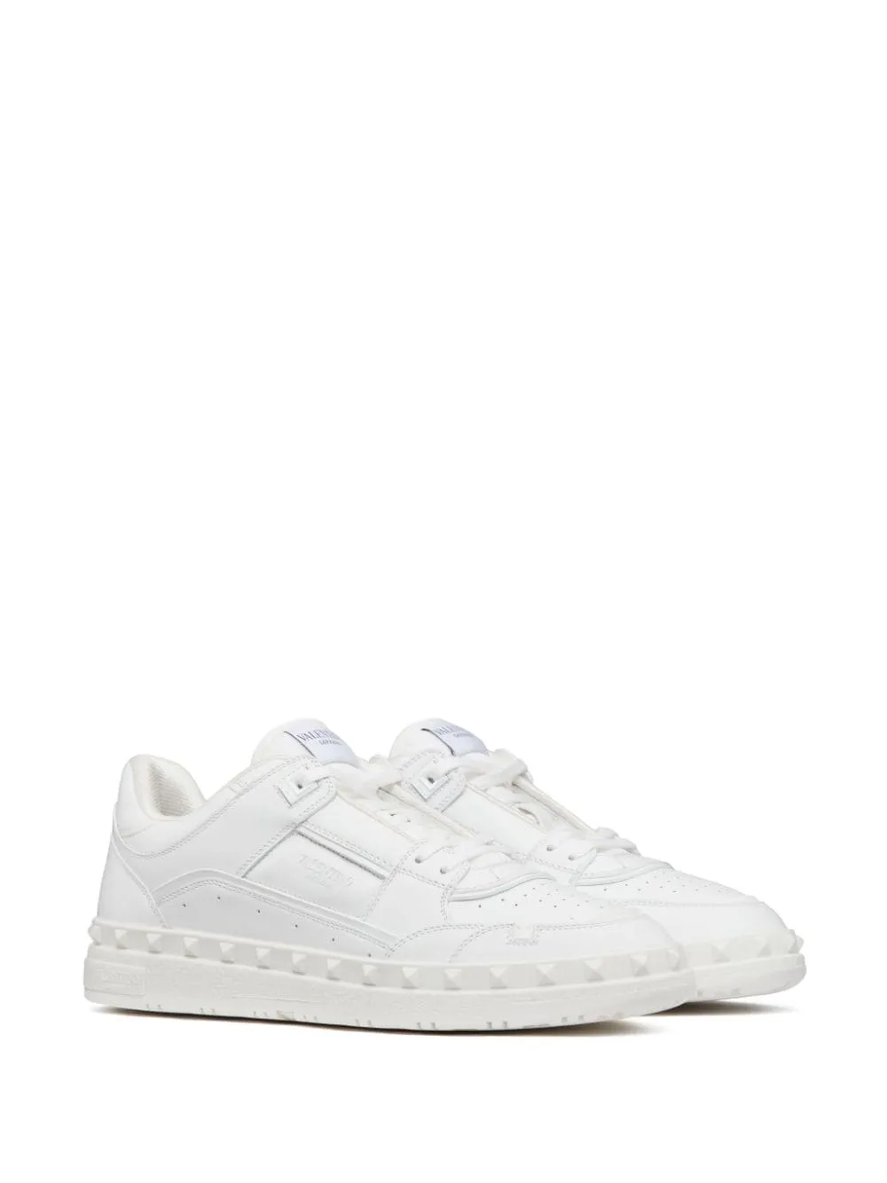 VALENTINO GARAVANI Men's White Leather Panelled Sneakers with Signature Rockstud Detailing