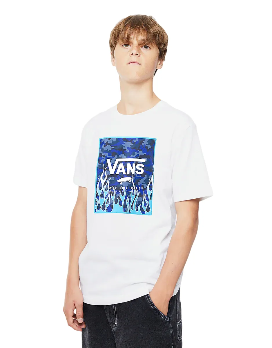 Vans Boys T Shirt - Print Box White/Camo Flame